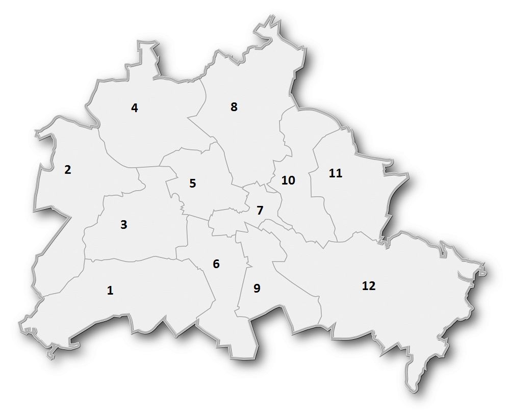 Bezirke auf einem Stadtplan von Berlin